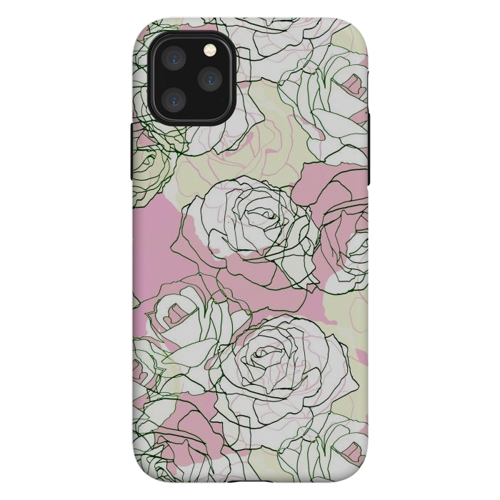 iPhone 11 Pro Max StrongFit Pink beige line art roses by Oana 