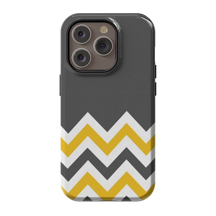iPhone 14 Pro StrongFit Color Blocked Chevron Mustard Gray by Josie Steinfort 