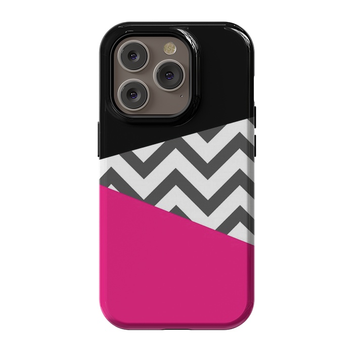 iPhone 14 Pro StrongFit Color Blocked Chevron Black Pink  by Josie Steinfort 