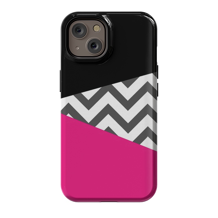iPhone 14 StrongFit Color Blocked Chevron Black Pink  by Josie Steinfort 
