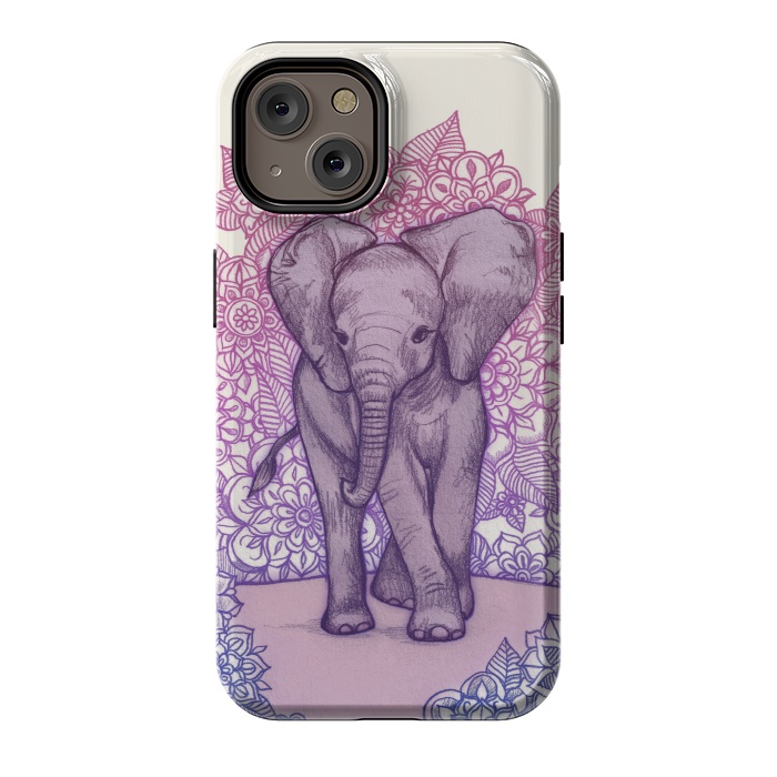 iPhone 14 StrongFit Cute Baby Elephant in pink purple and blue by Micklyn Le Feuvre