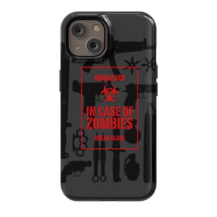 iPhone 14 StrongFit In case of zombies break glass by Mitxel Gonzalez