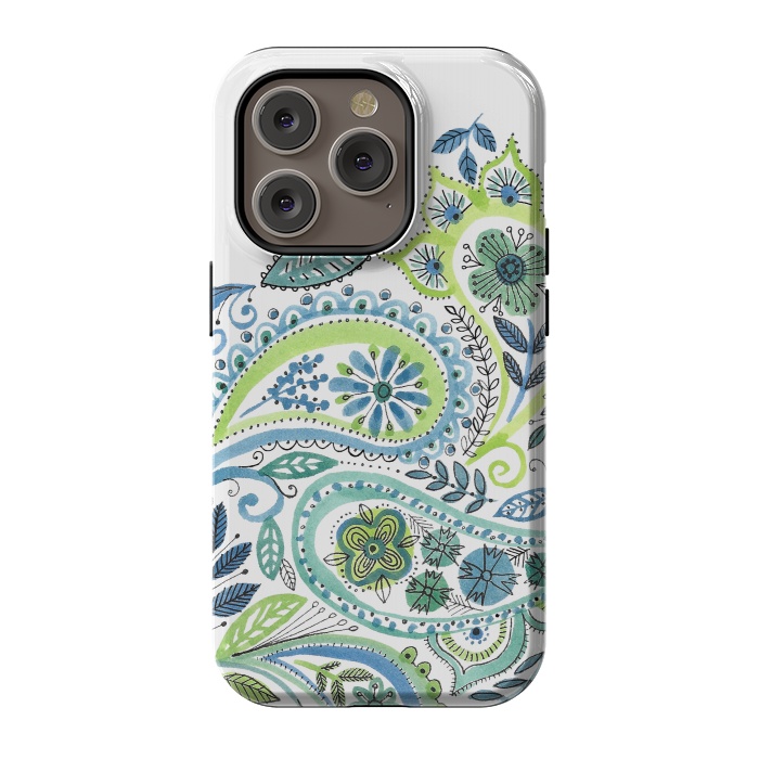 iPhone 14 Pro StrongFit Watercolour Paisley by Laura Grant