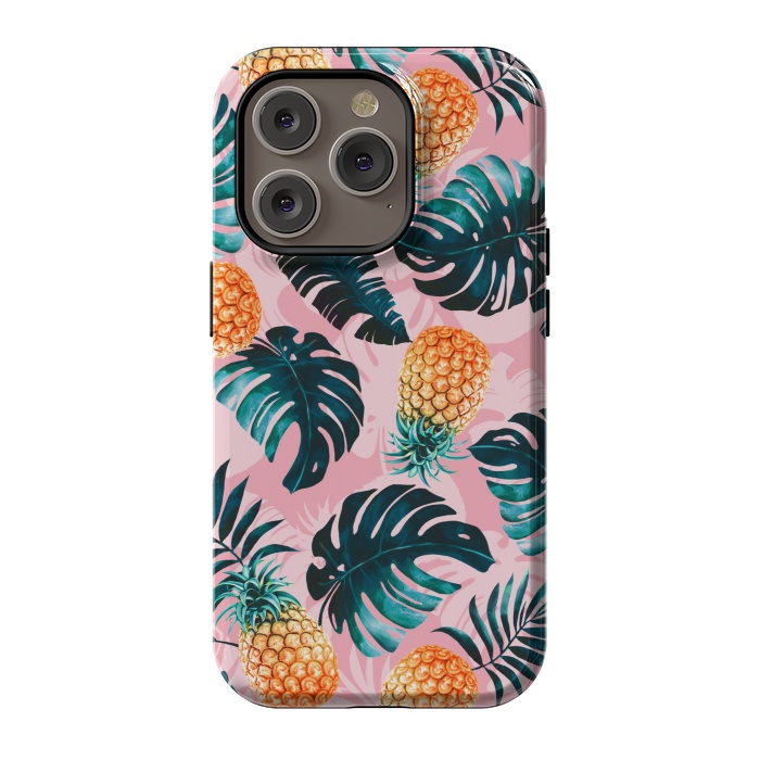 iPhone 14 Pro StrongFit Pineapple and Leaf Pattern by Burcu Korkmazyurek