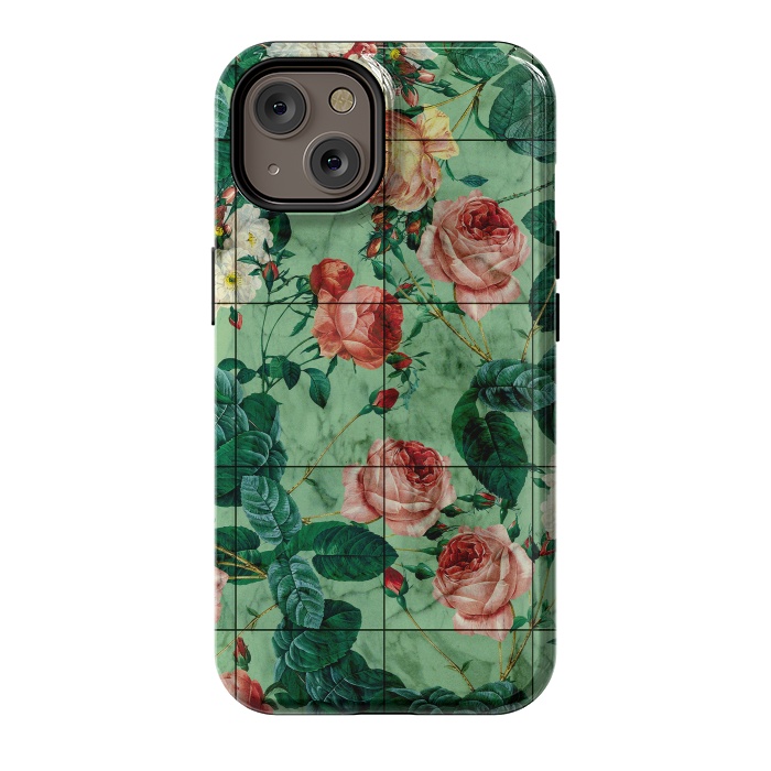 iPhone 14 StrongFit Floral and Marble Texture by Burcu Korkmazyurek