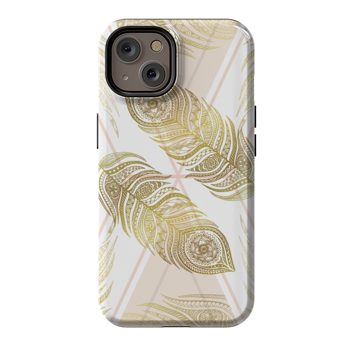 iPhone 14 StrongFit Gold Feathers by Barlena
