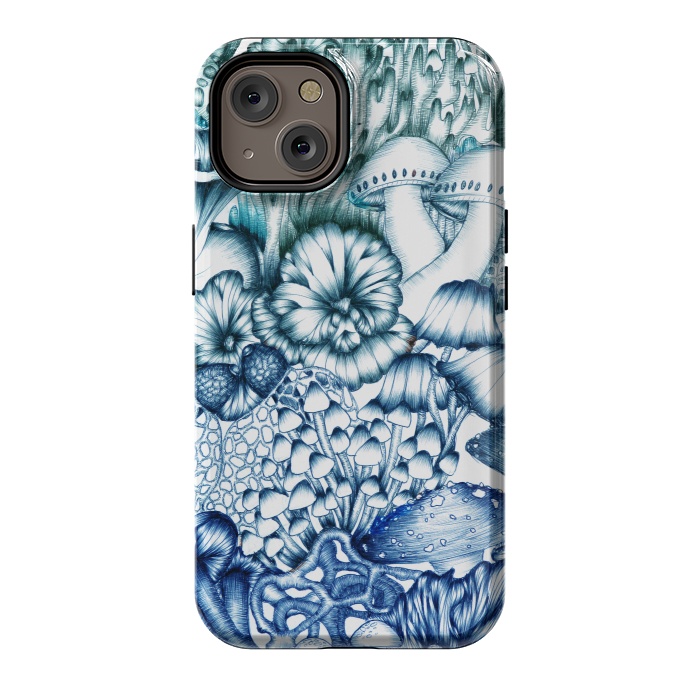 iPhone 14 StrongFit A Medley of Mushrooms in Blue by ECMazur 