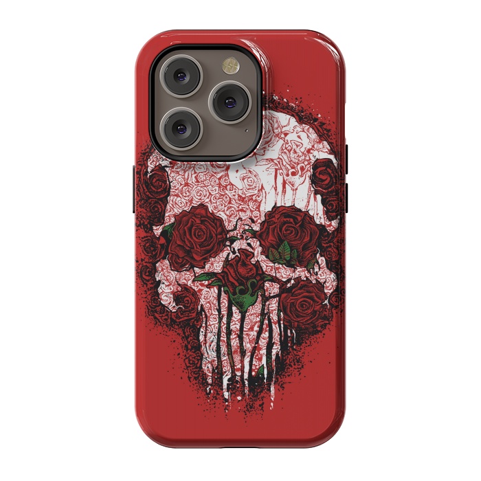 iPhone 14 Pro StrongFit Skull Roses by Branko Ricov
