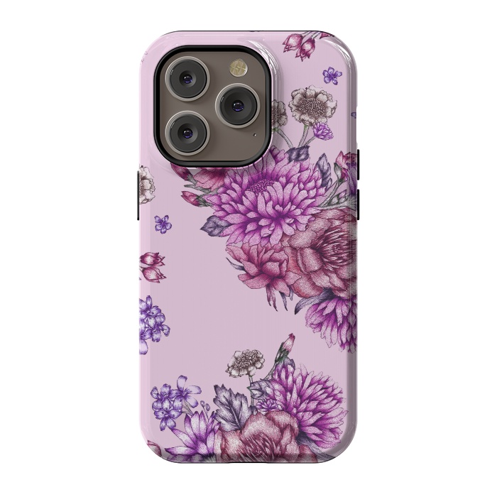 iPhone 14 Pro StrongFit Pink Vintage Florals by ECMazur 