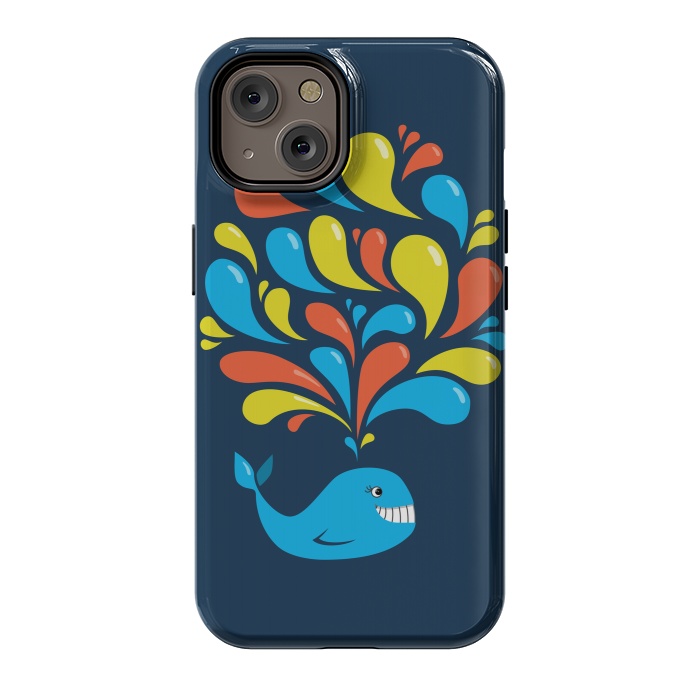 iPhone 14 StrongFit Cute Colorful Splash Cartoon Blue Whale by Boriana Giormova