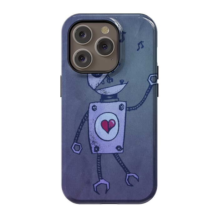 iPhone 14 Pro StrongFit Blue Happy Cartoon Singing Robot by Boriana Giormova