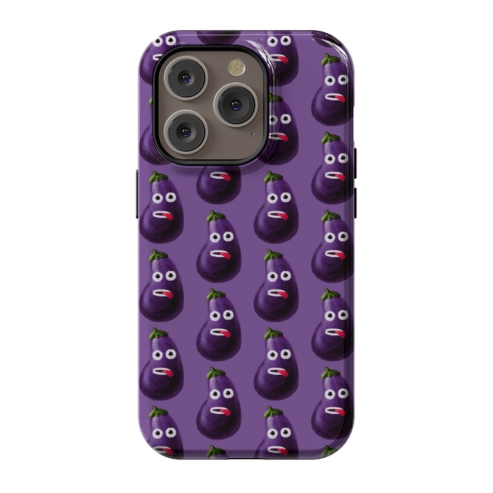 iPhone 14 Pro StrongFit Purple Funny Cartoon Eggplant Pattern by Boriana Giormova