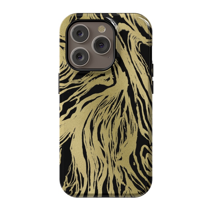 iPhone 14 Pro StrongFit Black and Gold Marble by Caitlin Workman