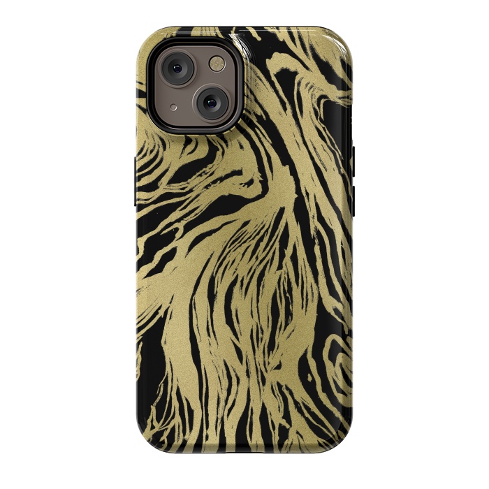 iPhone 14 StrongFit Black and Gold Marble by Caitlin Workman