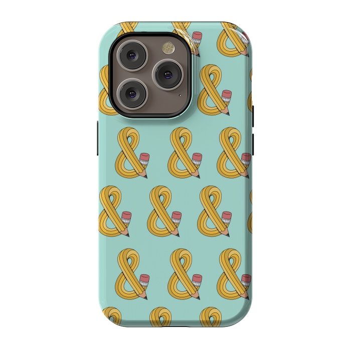 iPhone 14 Pro StrongFit Ampersand Pencil Pattern Green by Coffee Man