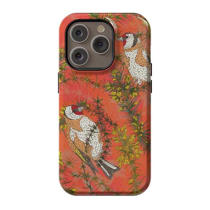 iPhone 14 Pro StrongFit Goldfinches in Gorse by Lotti Brown