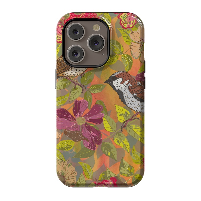iPhone 14 Pro StrongFit Sparrow and Wild Rose by Lotti Brown