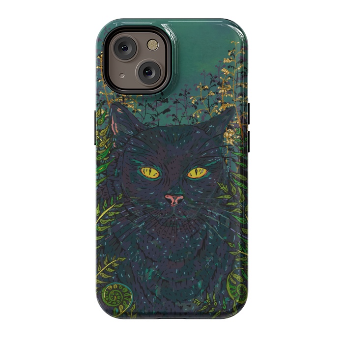 iPhone 14 StrongFit Black Cat in Ferns by Lotti Brown