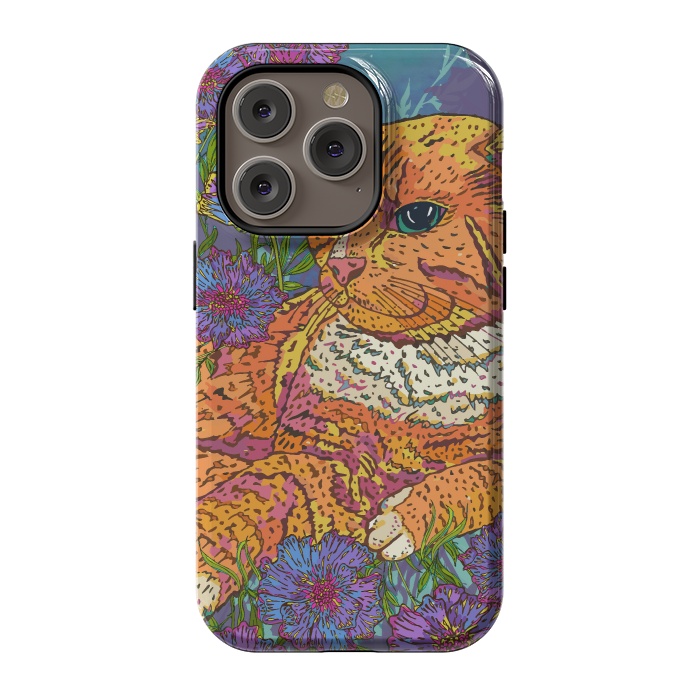 iPhone 14 Pro StrongFit Ginger Cat in Flowers by Lotti Brown