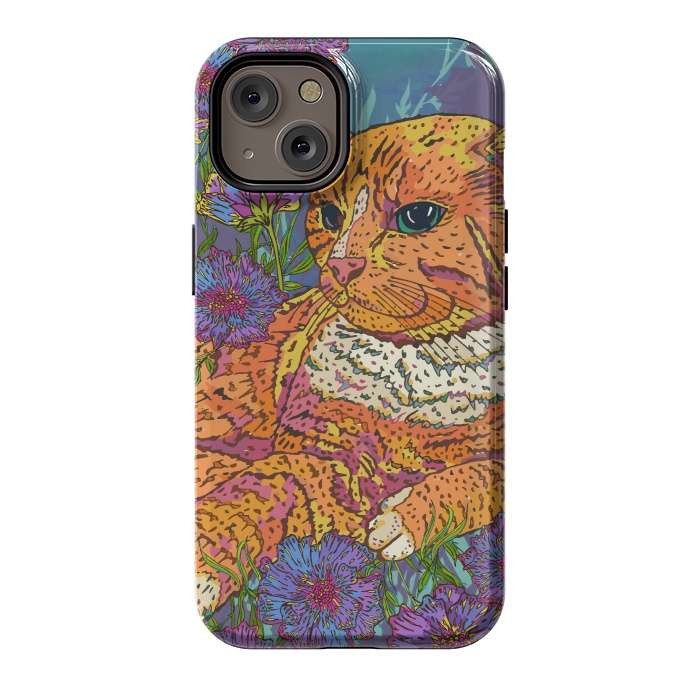 iPhone 14 StrongFit Ginger Cat in Flowers by Lotti Brown