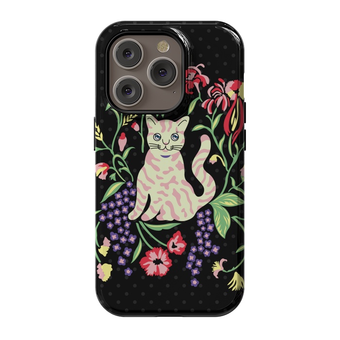 iPhone 14 Pro StrongFit Cutie Cat with Flowers by Michael Cheung