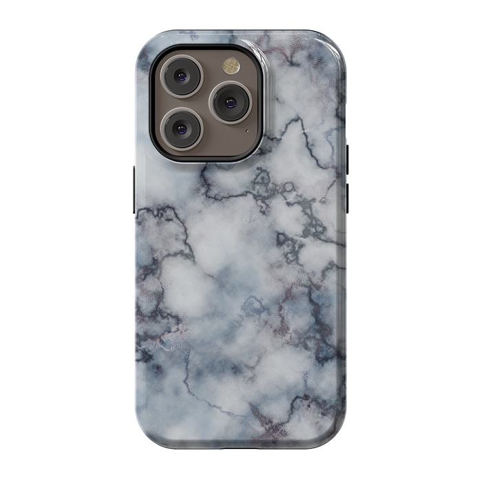 iPhone 14 Pro StrongFit Blue and Silver Veined Marble by CatJello