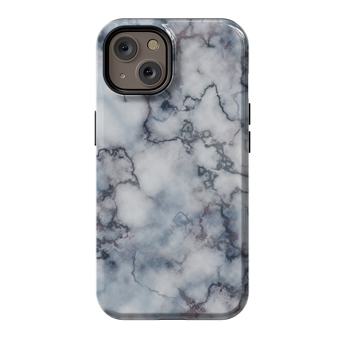 iPhone 14 StrongFit Blue and Silver Veined Marble by CatJello