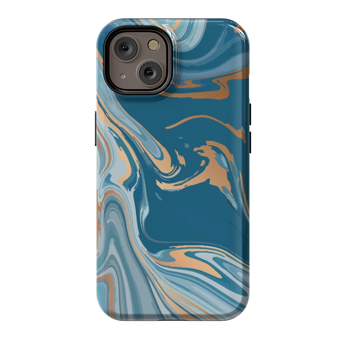 iPhone 14 StrongFit Liquid Blue Marble and Gold 014 by Jelena Obradovic