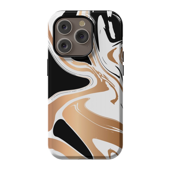 iPhone 14 Pro StrongFit Black and Gold Marble 027 by Jelena Obradovic