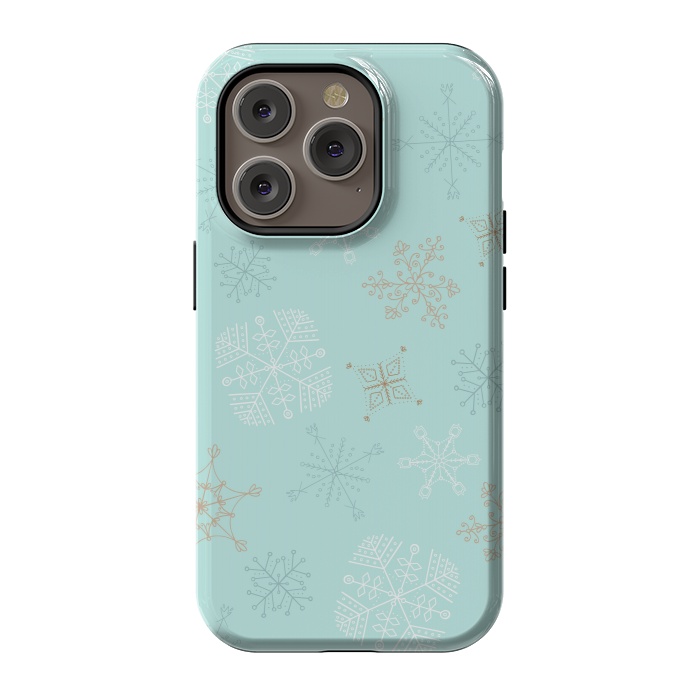 iPhone 14 Pro StrongFit Wintery Gold Snowflakes on Blue by Paula Ohreen