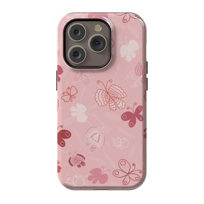 iPhone 14 Pro StrongFit Pretty Butterflies on Light Pink by Paula Ohreen