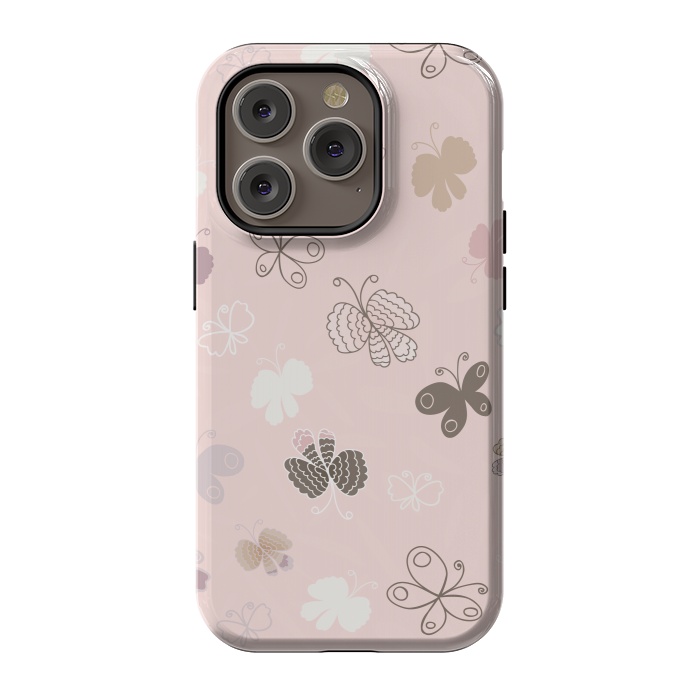 iPhone 14 Pro StrongFit Pretty Pink and Purple Butterflies on Light Pink by Paula Ohreen