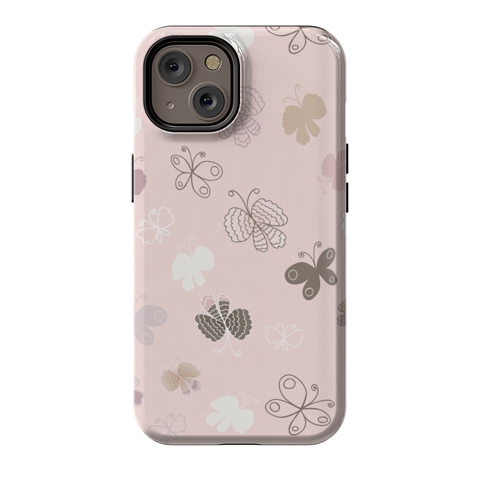 iPhone 14 StrongFit Pretty Pink and Purple Butterflies on Light Pink by Paula Ohreen