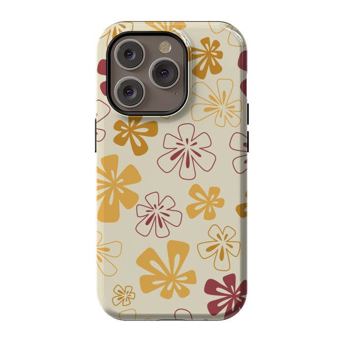 iPhone 14 Pro StrongFit Gold Funky Flowers by Paula Ohreen