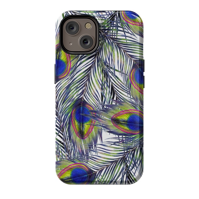 iPhone 14 StrongFit Peacock Feathers Pattern by ECMazur 