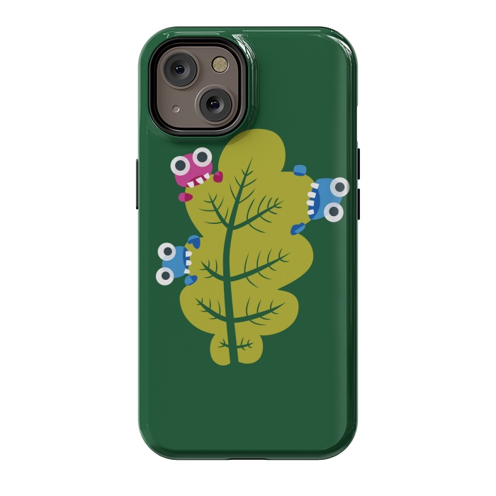 iPhone 14 StrongFit Cute Cartoon Bugs Eat Green Leaf by Boriana Giormova