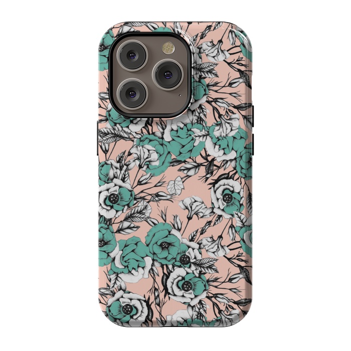 iPhone 14 Pro StrongFit Blue and pink floral by Mmartabc