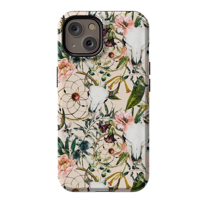 iPhone 14 StrongFit Bohemian dreamcatcher and skull floral  by Mmartabc