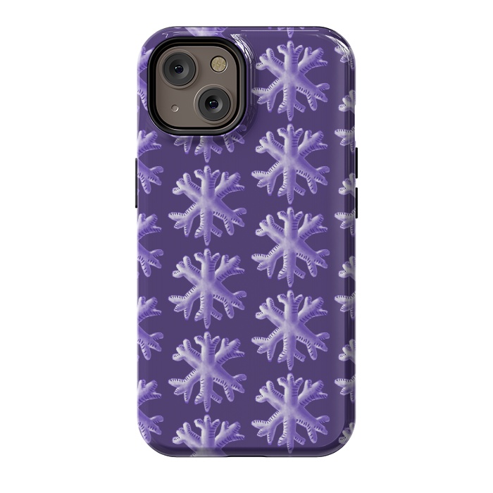 iPhone 14 StrongFit Ultra Violet Fluffy Snowflake Pattern by Boriana Giormova