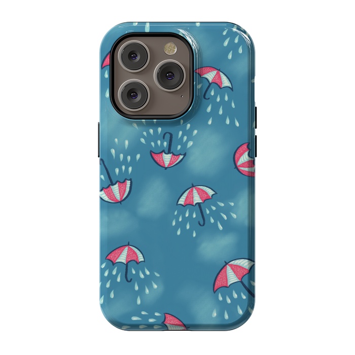 iPhone 14 Pro StrongFit Fun Raining Cartoon Umbrella Pattern by Boriana Giormova