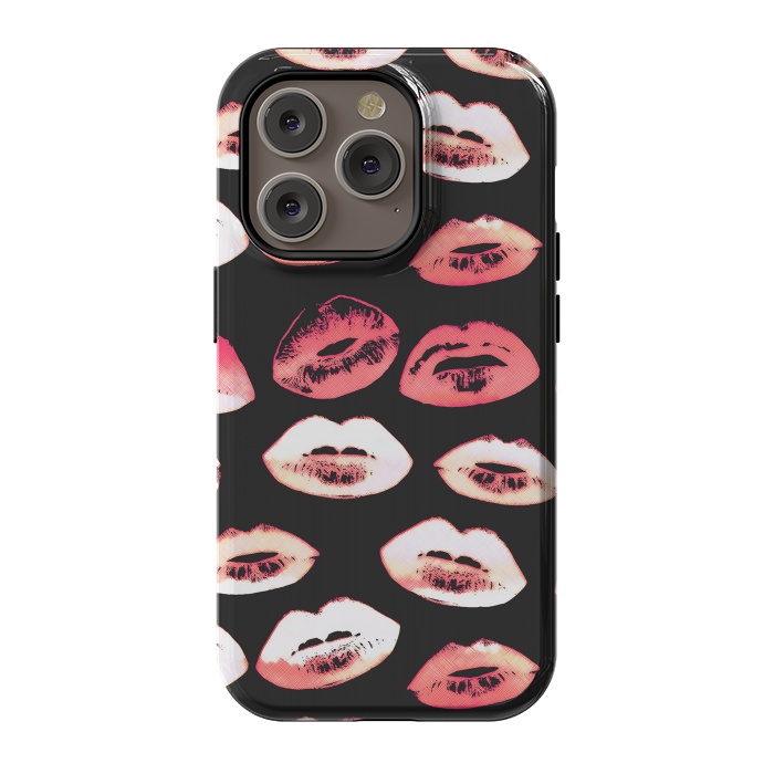 iPhone 14 Pro StrongFit Red pink lipstick kisses by Oana 
