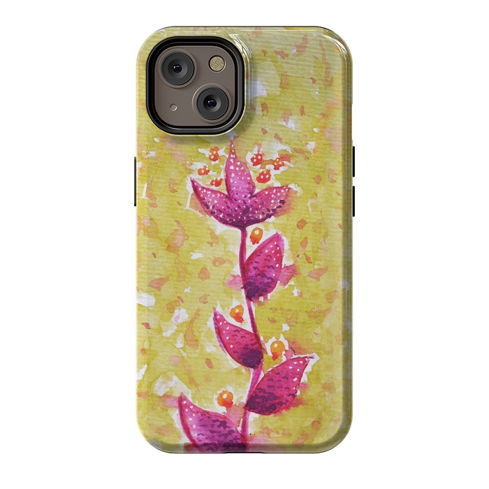 iPhone 14 StrongFit Abstract Watercolor Flower In Purple And Green by Boriana Giormova