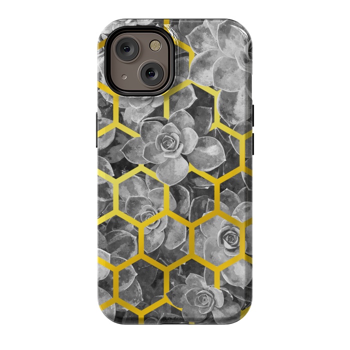 iPhone 14 StrongFit Black and White Succulent Gold Geometric by Alemi