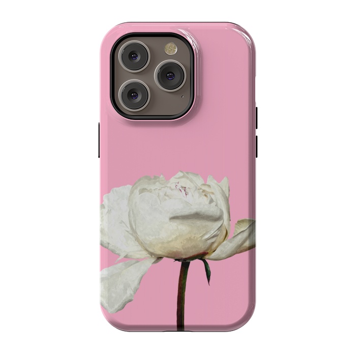 iPhone 14 Pro StrongFit White Peony Pink Background by Alemi