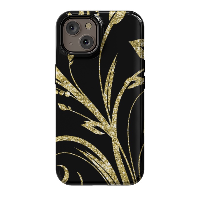 iPhone 14 StrongFit Black Gold and Glitter Pattern by Alemi