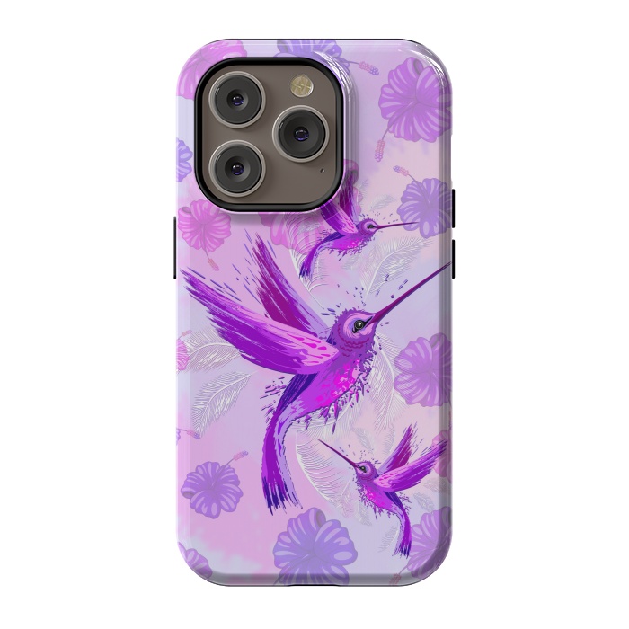 iPhone 14 Pro StrongFit Hummingbird Spirit Purple Watercolor  by BluedarkArt