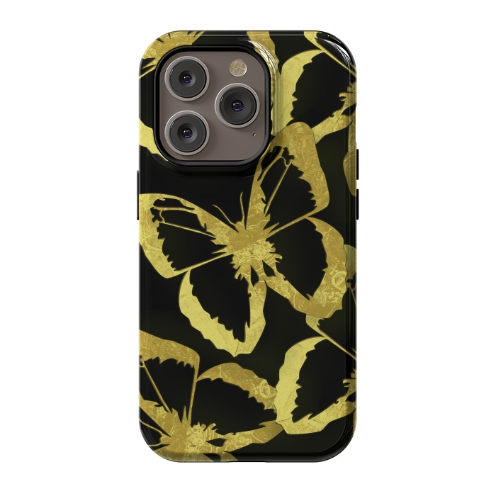 iPhone 14 Pro StrongFit Black and Gold Butterflies by Alemi