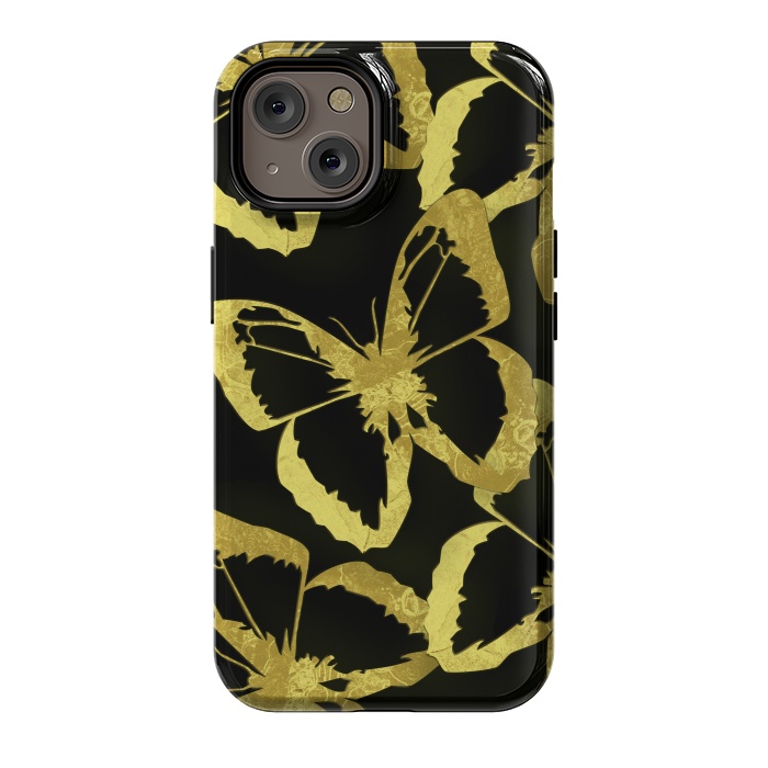 iPhone 14 StrongFit Black and Gold Butterflies by Alemi