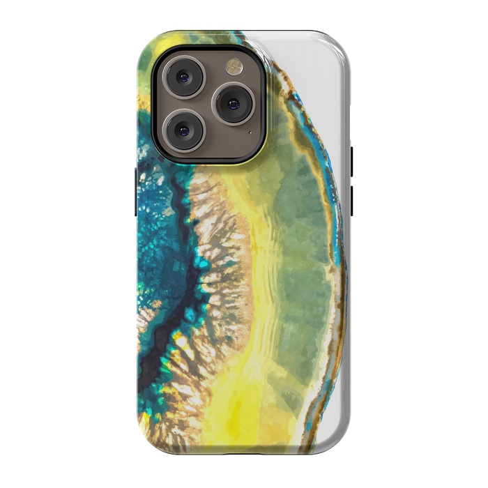 iPhone 14 Pro StrongFit Blue and Yellow Agate by Alemi