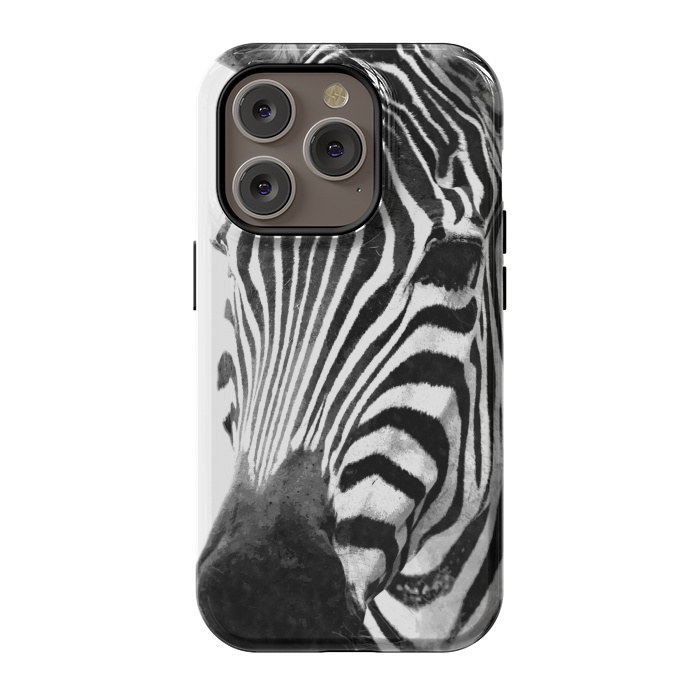 iPhone 14 Pro StrongFit Black and White Zebra by Alemi